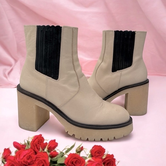 Free People James Chunky Heel Chelsea Boot Cream Leather size 39 US 9 - Picture 8 of 15